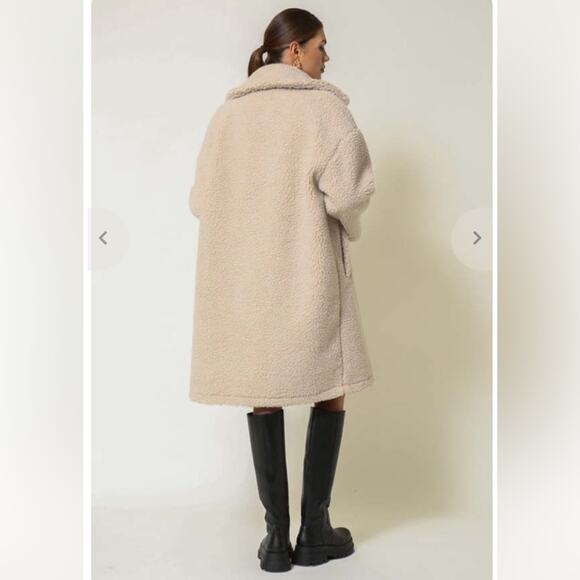 line and dot agnes cream oversized long teddy jacket trench coat Medium Large - Picture 9 of 15
